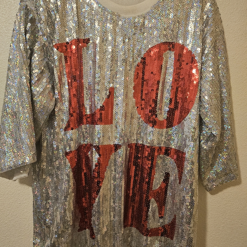 FANCY DREAM SEQUIN DRESS/TOP RED/SILVER/SMALL - Picture 2 of 5